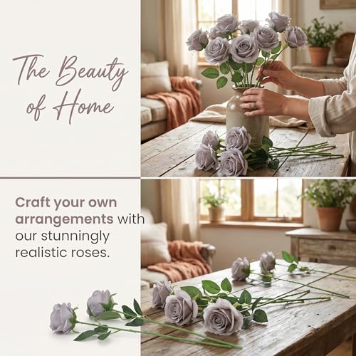 52pcs Grey Roses Artificial Flowers Fake Flowers Silk Roses with Stems for DIY Wedding Bouquets Bridal Shower Centerpieces Arrangements Party Home Decorations - color: Grey