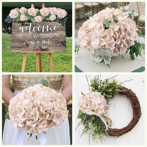 AVIVIHO 65pcs Fake Flowers Beige Hydrangea Artificial Flowers Bulk (Not Squished, No Steaming Need) Silk Flowers with Stems for Wedding Decor,Home,Baby Shower,Table Centerpieces Decoration - color: Beige, size: Medium