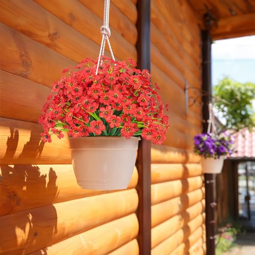 21 Bundles Outdoor Artificial Flowers UV Resistant Fake Silk Flowers No Fade Faux Plastic Plants Garden Porch Window Box Decoration(Red) - color: Red