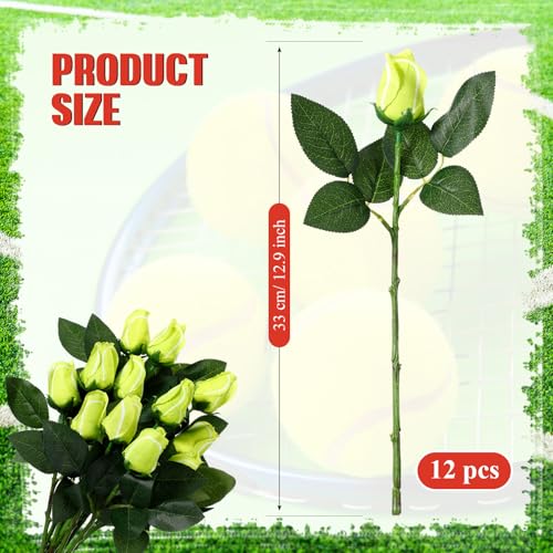 Suhine 12 Pcs Artificial Tennis Rose Flowers Sports Party Favors Bulk for Birthday Graduation Wedding Party Decorations Table Centerpieces Mom Fans Team Coach Senior Night Gift (Tennis Color, Normal) - color: Tennis Color, size: Normal