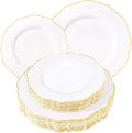 WDF 60pcs White and Gold Plastic Plates - Baroque White With Gold of 30 Heavy Duty Gold dinner plates 10.25inch, 30 Salad Plates 7.5inch Perfect for Wedding/Baby Shower/Spring - color: Gold, size: 60PCS