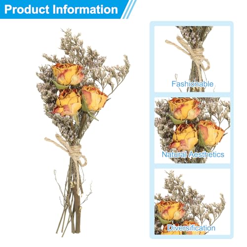 PATIKIL Mini Dried Flower Bouquet, 10 Pcs Rose Natural Wildflower with Stem Decor Baby's Breath Boho Floral Plant Flower for Crafts DIY Photo Props Gift Wedding Decor, Yellow/Red - color: Yellow/Red