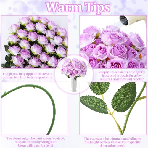 32 Pcs Light Purple Artificial Flowers Bulk, 20" Silk Gradient Blush Purple Real Touch Roses for DIY Wedding Bridal Valentine's Day Bouquets Centerpieces Home Decor - color: Purple