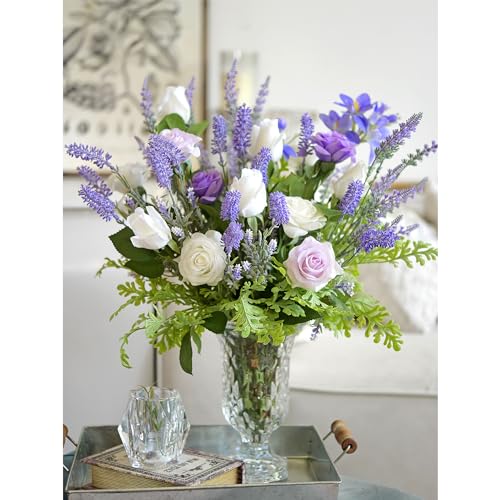 FiveSeasonStuff Hazy Purple Artificial Lavender Flowers 14.6 inches 4 Stems - color: Hazy Purple Lavender Bouquet