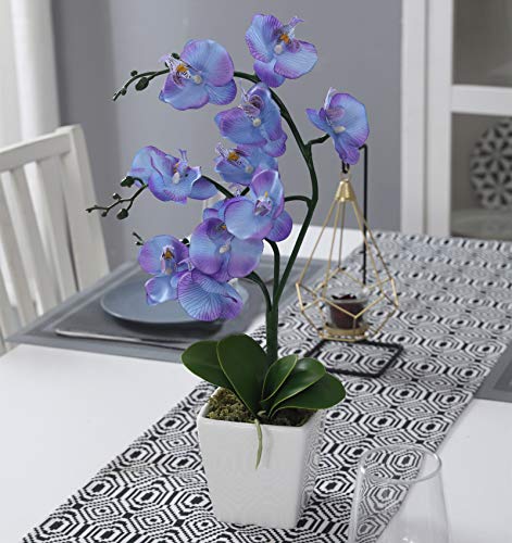 15" Tall Artificial Silk Phalaenopsis Orchid Flower Plant Pot Arrangements (Purple Blue) - color: Purple Blue