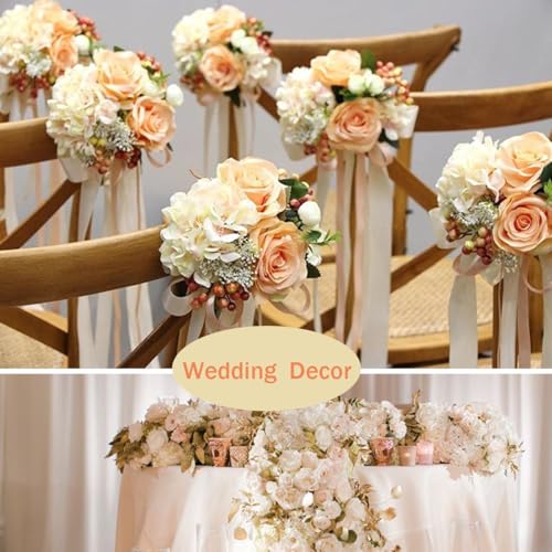 Hydrangea Artificial Flowers, 20 Pcs Champagne Hydrangea Artificial Flowers Bulk, Faux Hydrangea Flowers for Outdoor, Fake Silk Ivory Hydrangea Flowers with Stems for Wedding Decoration Decor - color: Champagne, size: 20 Pcs