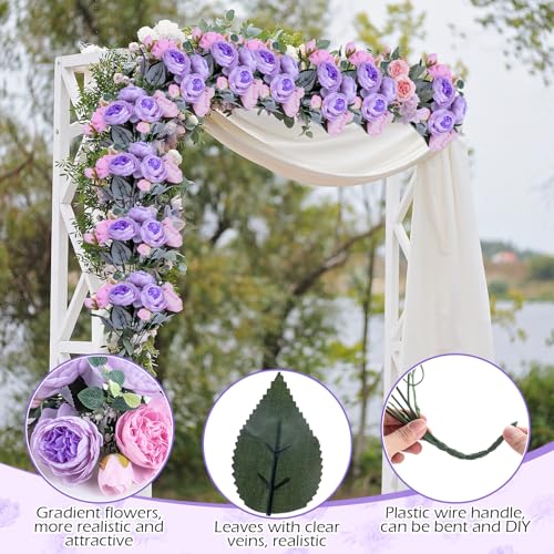 Yunsailing 8 Pack Artificial Peony Flowers Faux Silk Hydrangea Bouquet Wedding Home Table Decor Reusable Bouquet of Rose Flower for Birthday Wedding(Pink Purple) - color: Pink Purple, style: Peony
