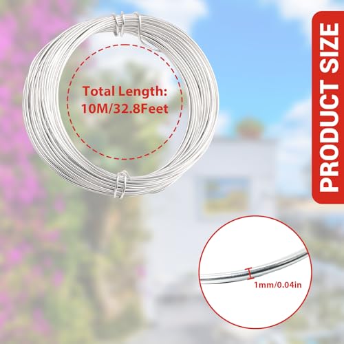1mm 33Feet 10m Aluminum Picture Hanging Wire 18 Gauge Metal Craft Wire Armature Wire for Sculpting Thin Bendy Bendable Flexible DIY Jewelry Floral Artistic (Silver)