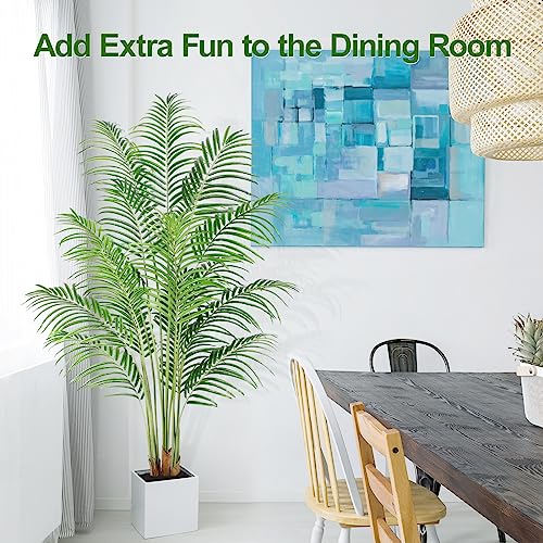 Artificial Palm Tree 6ft Tall Fake Palm Tree Indoor Decor with 18 Leaves and Real Bark Design Faux Tropical Areca Palm Silk Floor Plant in Pot for Home Office Living Room Bedroom Decor 1pcs - size: 6ft