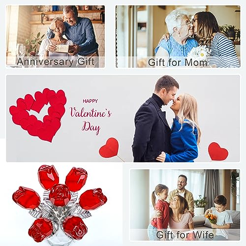 H&D HYALINE & DORA Crystal Rose Flower Figurine,Glass Flower Bouquet Ornament,Glass Rose Gift for Christmas Mother's Day Valentine's Wedding Party - color: Red 1