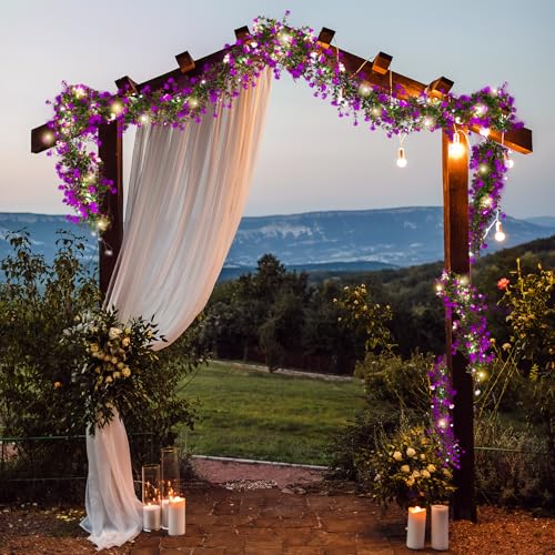 RECUTMS Artificial Garland Greenery Hanging Spring Lighted Garland Artificial Vine Plants Spring Eucalyptus Vine with Lights for Indoor Outdoor Home Wedding Mantel Party Kitchen Decor(Fuchsia) - color: Fuchsia With Lights
