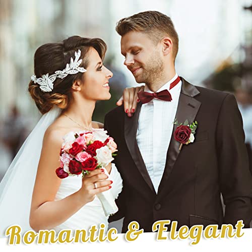 MTLEE 15 Pcs Burgundy Boutonniere for Men Rose Wedding Boutonniere with Pin Groom Groomsmen Buttonholes Man Suit Corsage for Vintage Wedding Ceremony Anniversary Dinner - color: Wine Red, style: Classic