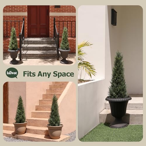 Laiwot 3FT Artificial Topiary Cedar Tree – UV Resistant Faux Potted Plants Outdoor & Indoor, Realistic Fake Cypress Trees for Porch, Front Door, Garden, Entryway, Home Office Decor, Set of 2