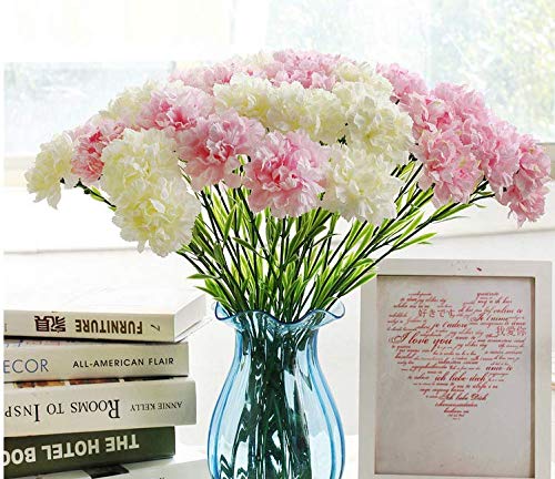 10 Bunches Bouquet of Artificial Silk Flower Carnations,Single Flower Head 20inch Bouquet and Green Leaf for Home Party,Home Decoration Bridal Wedding Holding Flowers Decoration (Pink) - color: Pink