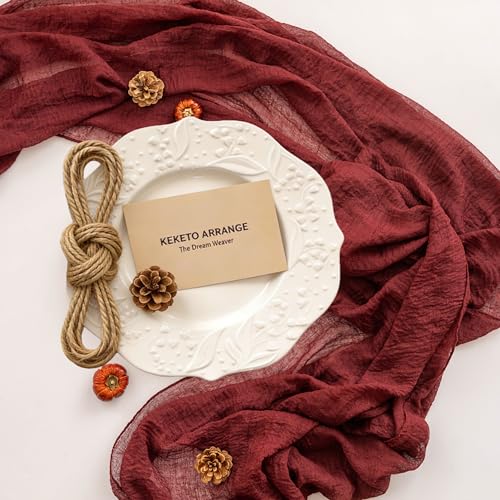 Keketoarrange Burgundy Red Cheesecloth Table Runner Gauze 120 Inch 10 FT Rustic Boho Cheese Cloth Runner for Wedding Baby Bridal Shower Party Long Sheer Centerpiece Summer Home Decorations - color: Burgundy, size: 35"x120"(Pack of 1)