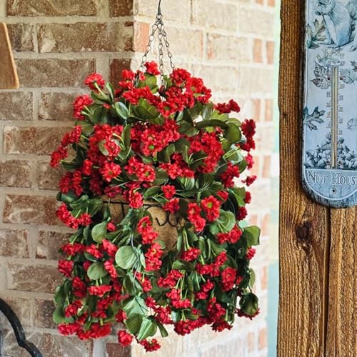 INXUGAO Hanging Baskets Artificial Flowers for Outdoor Interior Decor, Artificial Daisies Flowers Shrubs Plants with Baskets for Home Porch Garden Patio Patio Spring Summer Decor(Red) - color: Red