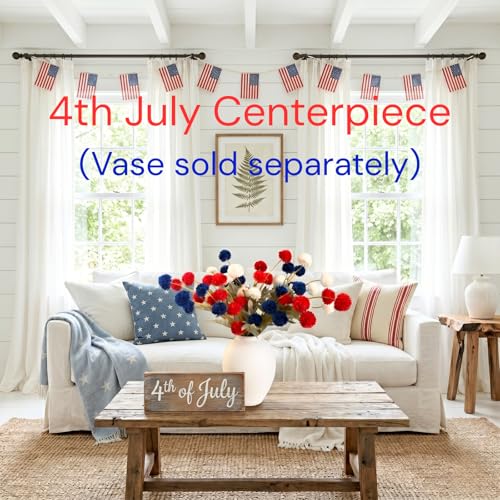Red White and Blue Artificial Flower Arrangement 12 Stems with American Flag, 4th of July Table Decorations Centerpiece for Patriotic Home Decor, Independence Day Party, Memorial Day Decor - color: Red/White/Blue