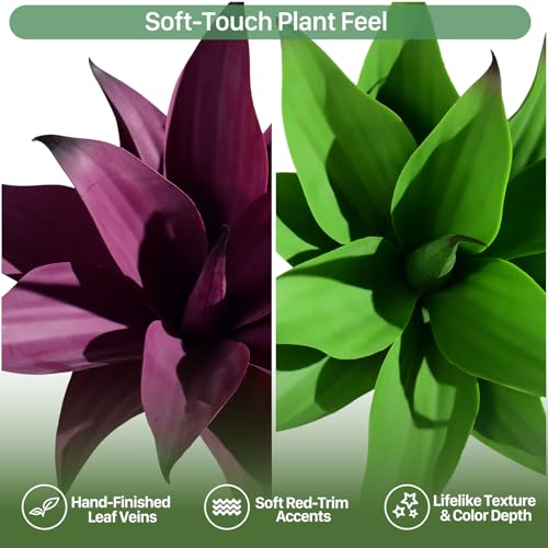 2 Set Real Touch Artificial Agave Plants, Lifelike Faux Succulent in Pot Desk Table Snake Plant Indoor Decor for Living Room Bathroom Shelf Office (Green+Purple) - color: Green+purple