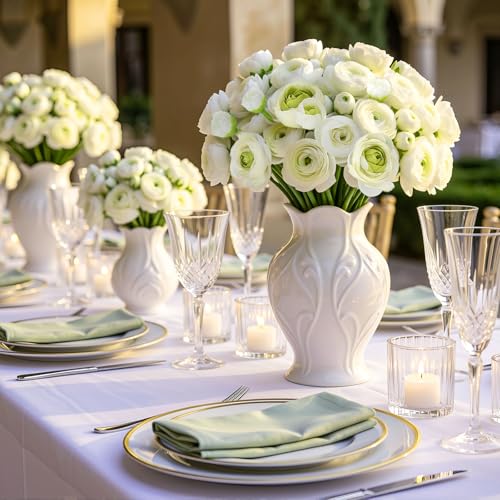 24 PCS Ranunculus Artificial Flowers, Faux Mini Ranunculus Bulk | Realistic Silk Ranunculus Bouquet for DIY Bouquets, Bridal Shower Decorations, Centerpieces, Arrangements, White - color: White