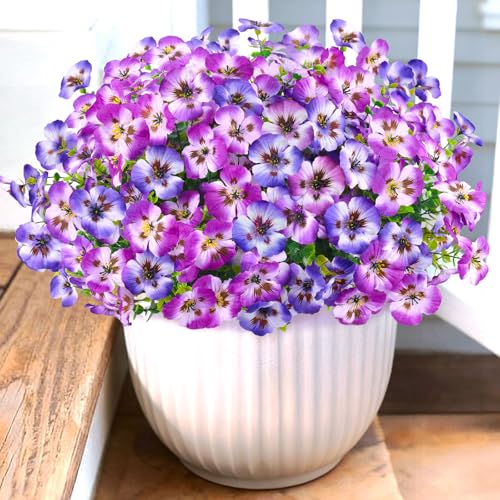 Artificial Pansies Flowers for Outdoor Faux Flower Spring Summer Decor, 12 Bundles Realistic Fake Silk Flowers Outside UV Resistant for Porch Patio Garden Home Yard Window Box Planters Orchid Purple - color: Orchid Purple