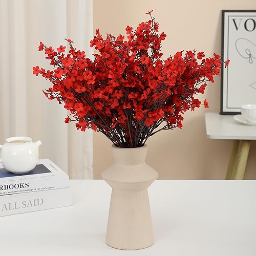 6PCS Artificial Baby Breath Flowers Fake Silk Real Touch DIY Floral Bouquets Decor Wedding Party Decoration Arrangements(Red) - color: Red