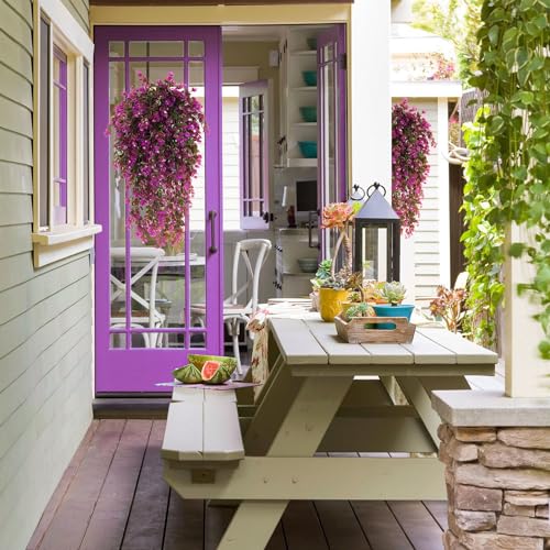 RECUTMS 4Pcs 29.9 Inch Fake Hanging Eucalyptus Plants, UV Resistant Plastic Fuchsia Artificial Ferns for Outdoor Home Room Garden Wedding Party Porch Wall Shelf Indoor Creeping Jenny Greenery Decor - color: Mauve