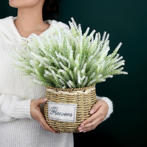 15 Bundles Artificial Lavender Outdoor Flowers Fake Plastic Flower Outside UV Resistant for Home Kitchen Garden Patio Porch Wedding Window Box Centerpieces Indoor Outdoor Decor(White) - color: White