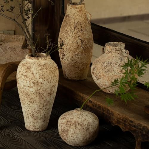 Ceramic Rustic Farmhouse Vase,Extra Large Terra Cotta Vase, Huge Pottery Decorative Flower Vases for Living Room Entryway Table Centerpiece Decor(12.5'' X 7.8'' x 7.8'') (Castle) - color: Castle