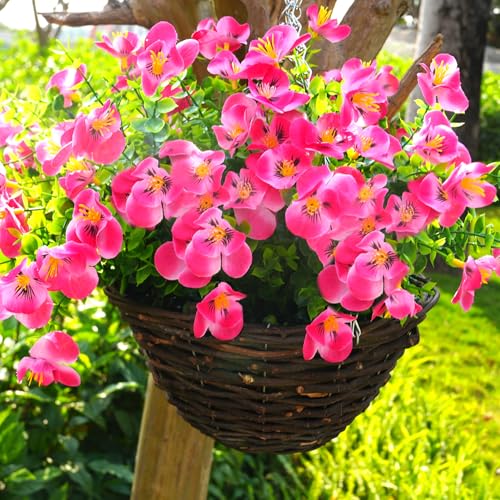 trytuny Artificial Flowers for Outdoor, Realistic Faux Plants for Outside Indoor Porch Patio Window Box Planter Home Decor (12pcs - Rose red) - size: 12PCS - rose red
