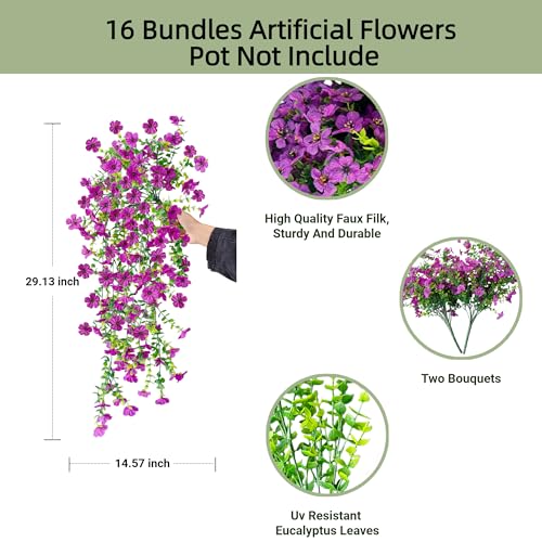 UV Resistant Artificial Hanging Flowers Outdoor Decor - 2 Pack Fake Hanging Plants with Silk Daisies for Spring Summer, No Fade Faux Flowers for Planter, Front Door, Porch, Patio, Garden, Yard - color: Light Purple