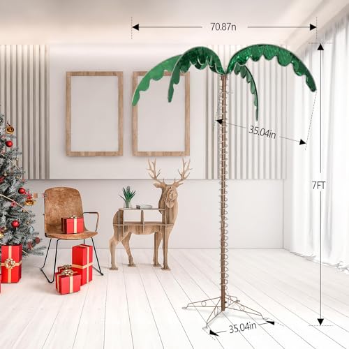 VINGLI 7FT Lighted Palm Tree, Outdoor Artificial Palm Tree with Lifelike Leaves and Rope LEDs for Outside Patio Pool Yard Holiday Decor - size: 7ft 3in