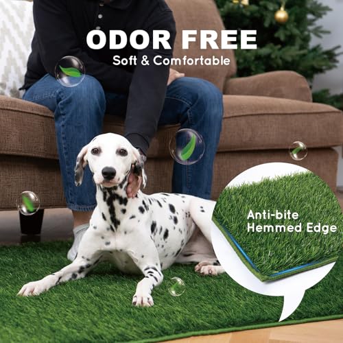 HQ4US 4LEGS Dog Grass Pad with Tray Small 23" x 16", Dog Puppy Litter Box with Odor Free Artificial Grass Pee Pads for Dogs Potty Tray with Hemmed Edge, Realistic for Indoor Balcony - size: S(No Grate) - 23" x 16" for Dog＜19'' Length