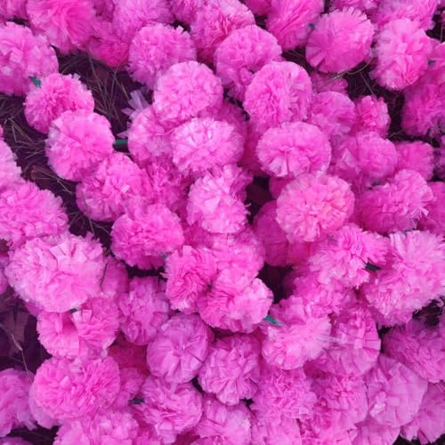 Artificial Marigold Garland for Decoration 5 Pcs of 5 feet Long Strands Artificial Marigold Flowers, Indian Decor for Pooja, Wedding Christmas, Events Decorations (Pink) - color: Pink