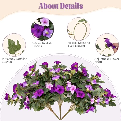 Artificial Petunia Flowers with Hanging Basket for Outdoors, 3 Pcs Fake Hanging Flowers UV Resistant Faux Silk Plants for Garden Porch Yard Patio Realistic Home Spring Decor(Double Purple) - color: F-double Purple Basket