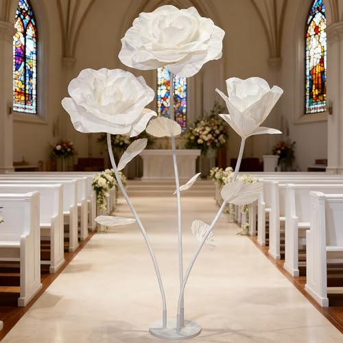 Giant Artificial Rose Decor, Oversized Standing Flower for Wedding Receptions, Photo Shoots, Parties & Romantic Spaces (White) - color: White