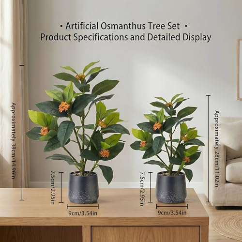 Gresorth 2 Pack Artificial Fake Green Potted Table Small Plants Decoration Simulation Osmanthus Tree Ornament Bonsai Display for Desk Decor Indoor Wedding Windows - color: B - 2 Sizes