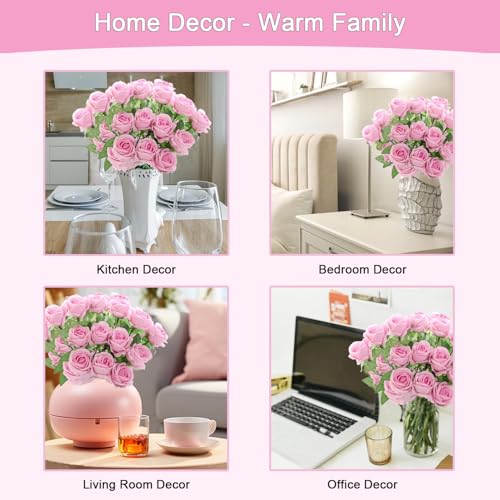 12Pcs Pink Roses Artificial Flowers Fake Roses Faux Velvet Silk Flower for Home Wedding Decoration (Pearl Rose, Gradient Pink) - color: Pearl Roses - Pink 12p