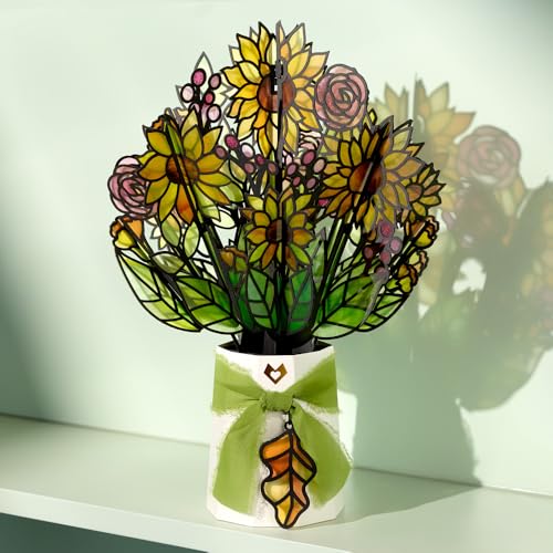 Lovepop Golden Hour Sunflower Suncatcher Bouquet - 3D Sunflower Bouquet for Friend, Wife, Teacher, Her (Mother's Day, Thanksgiving, Birthday, Thank You, Anniversary) 12" - Blank Notecard & Envelope Included - color: Golden Hour Sunflower Suncatcher Bouque