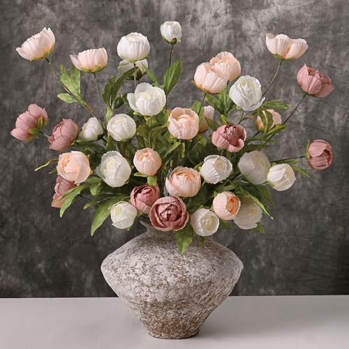 Waipfaru 6 Pcs Faux Peonies Artificial Flowers for Vase, 27" Fake Silk Peonies Flowers for Wedding, Vase Filler Flowers for DIY Bouquets Centerpieces Bridal Shower Office Decor- Mixing - color: White Pink and Champagne, size: 6Pcs