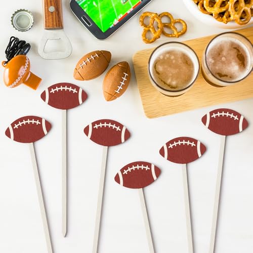 TICIAGA Football Floral Wooden Picks - 14PCS Double-Sided Football Flower Decorative Picks for Vase Filler Decorations, Rugby Ball Flower Arrangements for Sport Theme Birthday Party Centerpiece Decor - color: Football