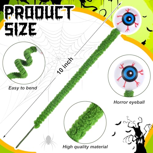 Wavwavw 12 Pcs Halloween Eyeball Picks Halloween Floral Picks 10 Inch Branch Green Decoration Stems Props Decor for Home Office Party Indoor Gifts(Green) - color: Green