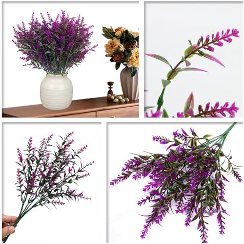 Artificial Plants Fake Lavender Plastic Flowers Faux Shrub Simulation Greenery Leaves Bushes for Indoor Outdoor Home Decor Garden Office Yard Verandah Wedding Decoration Planting Filler Fuchsia 8 Pack - color: Lavender Flowers - Fuchsia 8 Pcs