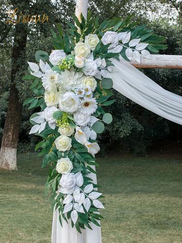 Lisuun Wedding Arch Flowers, Artificial Flowers for Decoration, Large Flower Swag for Boho Styles Wedding Ceremony Floral Decor - Pack of 2 - color: Ivory White