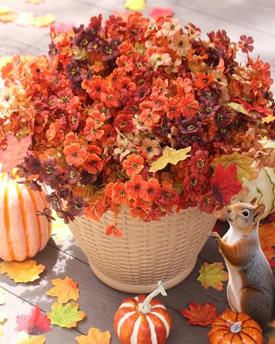 Artificial Fake Mums Flowers for Fall Outdoors Decor, 16 Bundles of Lifelike UV Resistant Colorful Silk Daisies – Ideal for Porch, Garden, Yard, Planter, Halloween & Thanksgiving Autumn Decoration - color: Mixed Color3(burgundy,orange,caramel,champagne)