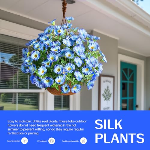 Blue Artificial Morning Glory Flowers for Outdoor Planters, Premium UV Resistant Silk Faux Flowers for Porch, Hanging Basket & Window Box, Lifelike Floral Arrangement, No Pot 13.3“ 8 Bundles - color: Blue 8pcs