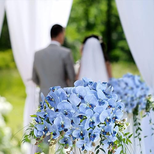 38 Inch 6 PCS Faux Orchid Fake Orchid Velvet Artificial Orchids Blue Orchid Artificial Flowers Long Stem Artificial Flowers for Tall Vase for Home Wedding Decoration(Blue) - color: Blue