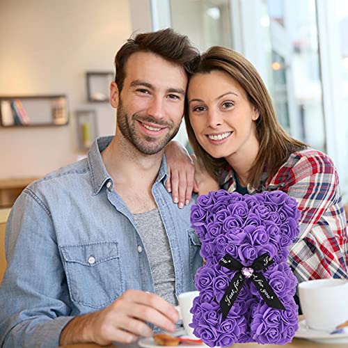Lgv Flower Rose Bear,Romantic Gift for Valentine's Mother's Day, Christmas, Birthday,Girl Friend Her Mom Female Wife with Artificial Heart-Shaped Diamonds Purple - color: Purple