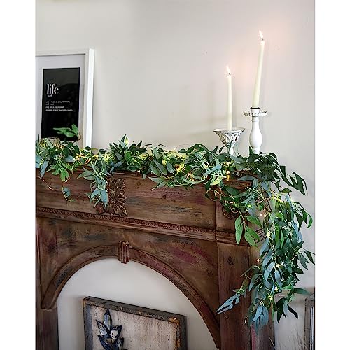 FiveSeasonStuff 2 Mix Greenery Garlands with 33 ft USB String Lights, Bendable Willow & Eucalyptus Vine for Wedding Backdrops, Fireplace Mantels and Party Decor - color: Willow Garlands With String Lights