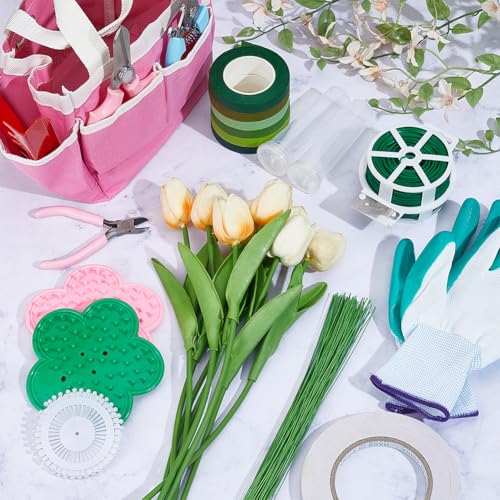 PH PandaHall Flower Arrangement Supplies Set Florist Garden Tools Rose Thorn Remover Pruner Trimmer Gloves 22/26 Gauge Paddle Wire Stem Wire Floral Tape Pearl Pin for DIY Floral Bouquet Craft Making