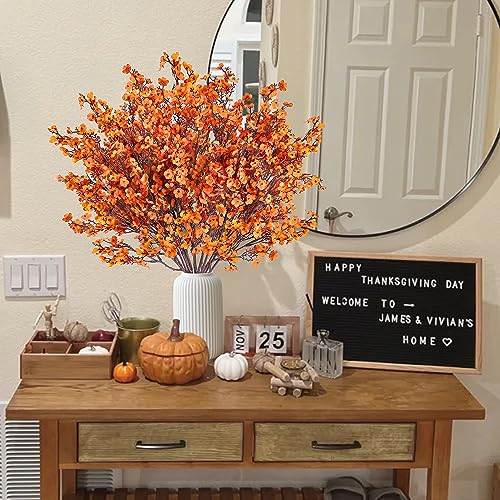 Sggvecsy 15 Pcs Babys Breath Artificial Flowers Gypsophila Bouquets Bulk Real Touch Fake Silk Flowers for Home DIY Floral Arrangement Table Centerpiece Fall Autumn Decoration (Fall Orange) - color: Fall Orange, size: 15Pcs